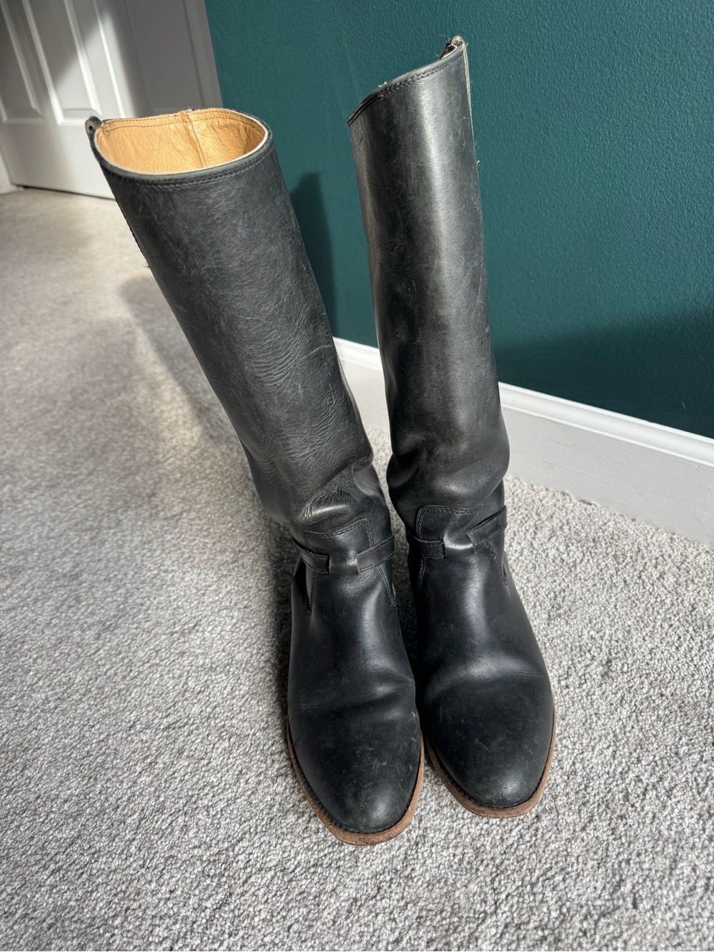 Frye Lindsay Plate Tall Black Leather Riding Boots